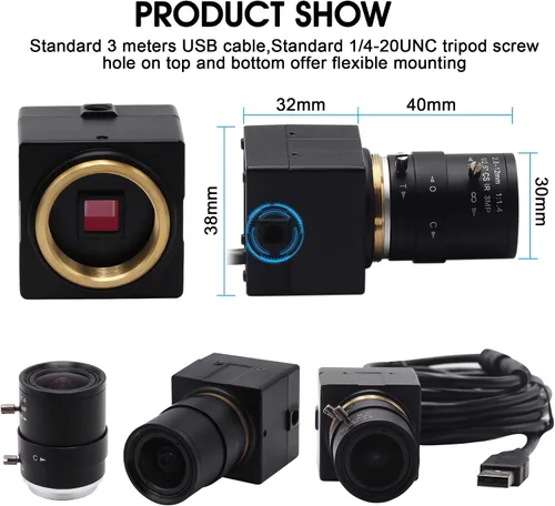 Vista 6 de Cámara USB 4K 0.1-0.472 in 4X Varifocal Lente Manual 2160P Cámara Ultra HD Compatible con UVC Primer Plano Webcam Soporte OpenCV PC Computadora