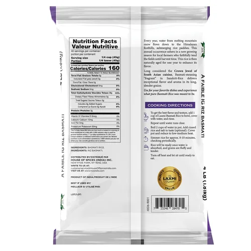 Vista 2 de Laxmi - Arroz basmati con índice glucémico inferior, 4 libras (ideal para diabéticos)