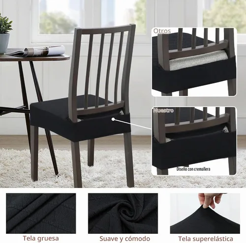 Vista 3 de Fundas para silla de comedor, juego de 2 fundas para sillas de comedor, fundas elásticas de jacquard para sillas de cocina, funda extraíble lavable