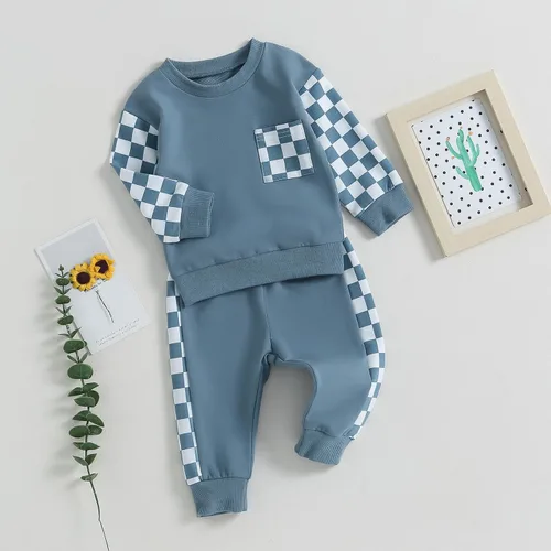 Vista 6 de Conjunto de 2 piezas de sudadera de manga larga con bolsillo y bloques de color para bebé niño