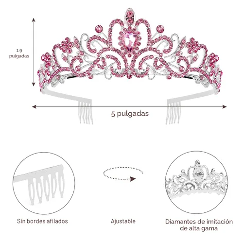 Vista 6 de VELSCRUN Tiaras de coronas de princesa de cumpleaños, banda de cumpleaños para niñas, decoraciones de feliz cumpleaños/accesorios para mujer Rosa