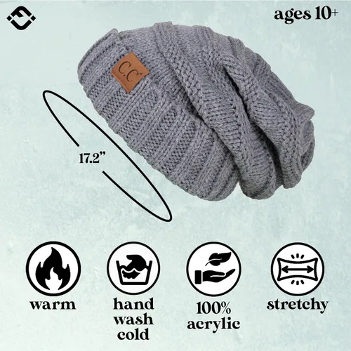 Vista 94 de Funky Junque Gorro de moda de punto trenzado de talla extragrande, grueso, abrigado, suave y holgado