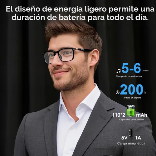 Vista 8 de Gafas inteligentes Al 2026, gafas de traducción Bluetooth con 164 idiomas Lentes fotocromáticas negras