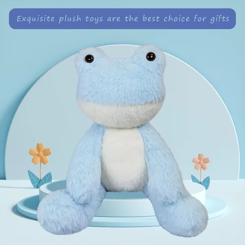 Vista 5 de Animal de peluche de rana azul claro, lindo juguete de rana peluda, suave juguete de peluche para niños y niñas, regalos para niños o novia, 8.5