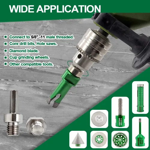 Vista 3 de Adaptador de broca de núcleo 5/8"-11 rosca a 3/8" (9,5 mm) adaptador de sierra de agujero de diamante de vástago hexagonal para taladro eléctrico