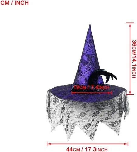Vista 4 de ReneeCho Sombrero de bruja para mujer, accesorios de disfraz de Halloween, color morado, disfraz de mascarada para adultos