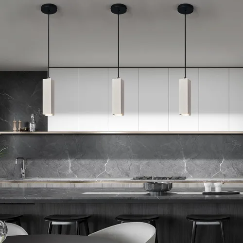 Vista 4 de Lámpara colgante lineal de hormigón, LED industrial colgante de cemento colgante para cocina, isla, comedor, dormitorio, mesita de noche, pequeñas