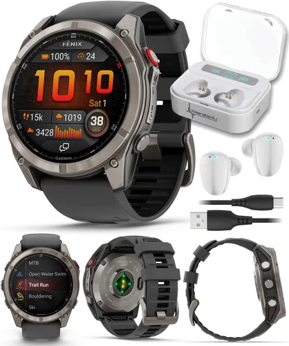 Vista 30 de Garmin Fenix 0.315 – 1.693 in Zafiro, AMOLED Multisport GPS Smartwatch, gris carbón DLC titanio con silicona negro/gris guijarro, linterna LED fenix