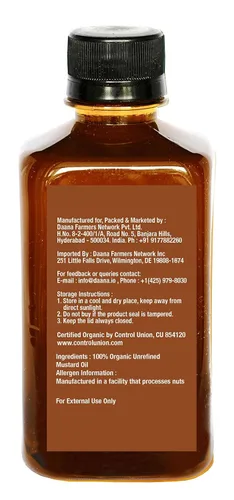 Vista 4 de Daana Aceite de mostaza: certificado USDA orgánico, extra virgen, prensado en frío (12 oz)