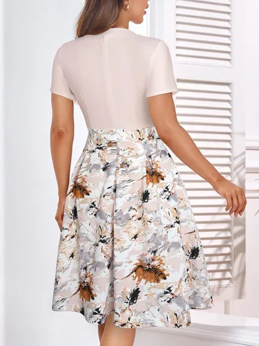 Vista 2 de YATHON Vestido casual acampanado con cuello con muescas y dobladillo plisado para mujer