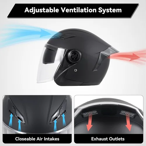 Vista 3 de Casco de motocicleta abierto para adultos 3/4, con doble visera, para moto, scooter, ebike, ciclomotor, para hombres y mujeres, aprobado por el DOT
