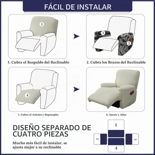 Vista 6 de Iauddy - Funda elástica para sillón reclinable de 4 piezas, protector de muebles suave y ajustado para sillón reclinable con bolsillo, funda