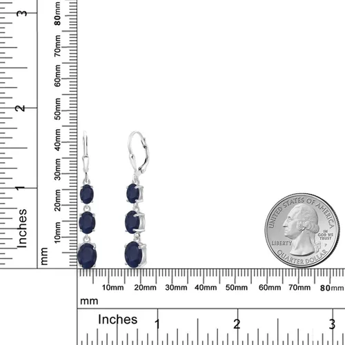 Vista 2 de Gem Stone King Aretes colgantes de plata de ley 925 con piedra natal de 3 piedras ovalados de 0.315 x 0.236 in, 0.276 x 0.197 in y 0.236 x 0.157 in