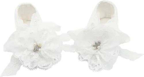 Vista 2 de Glamulice Conjunto de zapatos y diadema para recién nacidos, para bautizo, bautizo, sesión de fotos, comunión, para recién nacidos