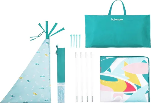Vista 8 de Babymoov Tipi para interiores y exteriores Tienda de campaña para niños con tapete de juego, bolsa de transporte y clavijas incluidas