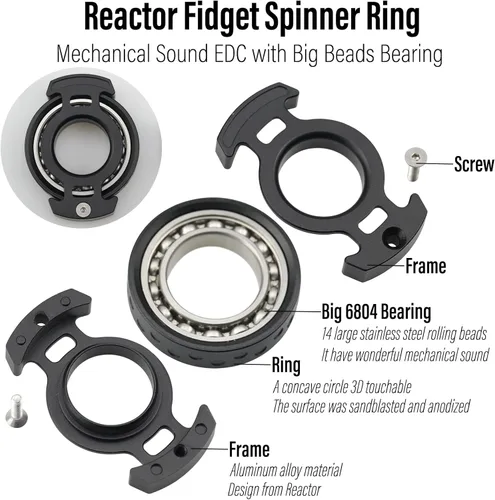 Vista 3 de FREELOVE Metal Ring Fidget Toys for Men Adults, Aluminum Alloy, Chain Bike Sound Anxiety Ring, Nuclear Reactor Design with 6804 Ball Bearing Finger