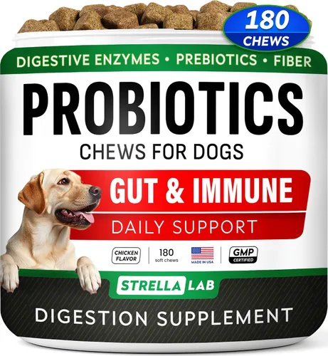 Vista 8 de StrellaLab Golosinas de probióticos para perros para comedores exigentes, enzimas digestivas + prebióticos, suplemento de fibra masticable, alergia