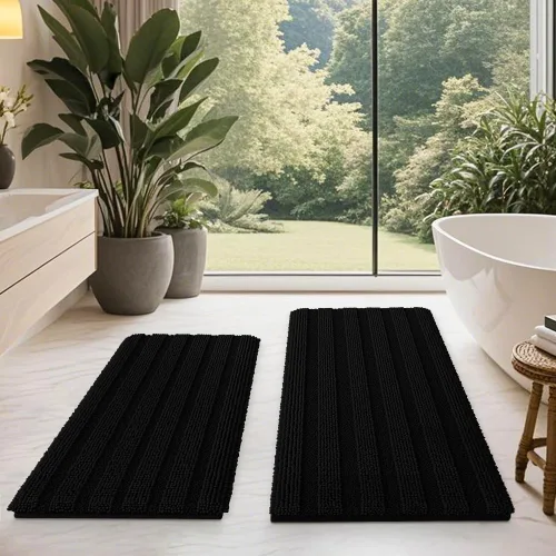Vista 97 de ACCUMTEK - Juego de alfombras de baño a rayas beige de 3 piezas, ultrasuaves, antideslizantes de chenilla, alfombras de baño mullidas y absorbentes