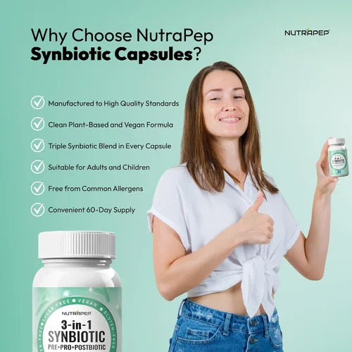 Vista 4 de NutraPep Synbiotics probiótico prebiótico posbiótico – Apoyo diario para la salud intestinal con pre Pro y post bióticos para hombres y mujeres