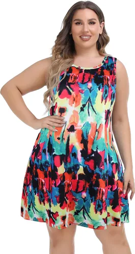 Vista 3 de elescat Plus Size Summer Dresses for Women Sleeveless Pockets Beach Tshirt Tank Sundress