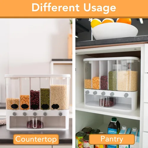 Vista 5 de MAPLE TREE Dispensador de alimentos secos de 25 libras para granos, arroz, frijoles y lentejas, contenedor de almacenamiento de despensa de cocina