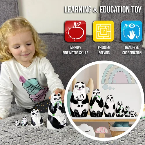 Vista 6 de AEVVV Juego de 7 muñecos de anidación lindos, figuras de panda, osos panda anidables, muñecas rusas apilables, muñeca Matryoshka