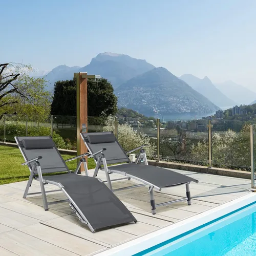 Vista 4 de HAPPYGRILL Sillón de aluminio para patio con respaldo ajustable de 8 posiciones, reposapiés de 2 posiciones, cómodo reposacabezas, silla reclinable