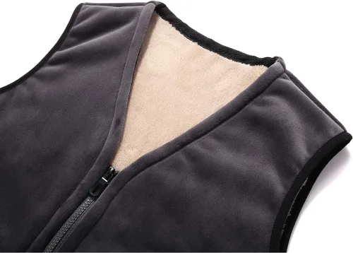 Vista 4 de Flygo Chaleco de invierno con forro polar Sherpa para hombre, sin mangas, con cremallera, cálido chaleco de viaje al aire libre