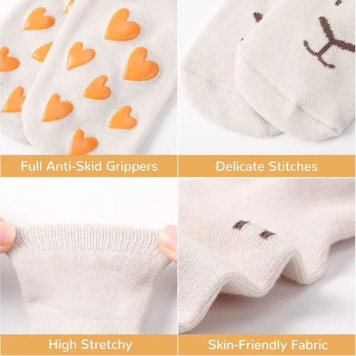 Vista 3 de BOOPH Calcetines antideslizantes para niños pequeños, 5 pares