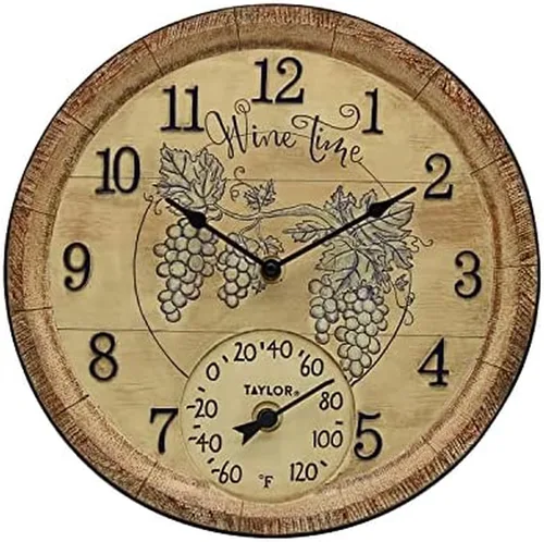 Vista 11 de Taylor Bourbon Barrel - Reloj y termómetro de poliresina para interiores y exteriores, decoración del hogar para jardín, patio, piscina y áreas
