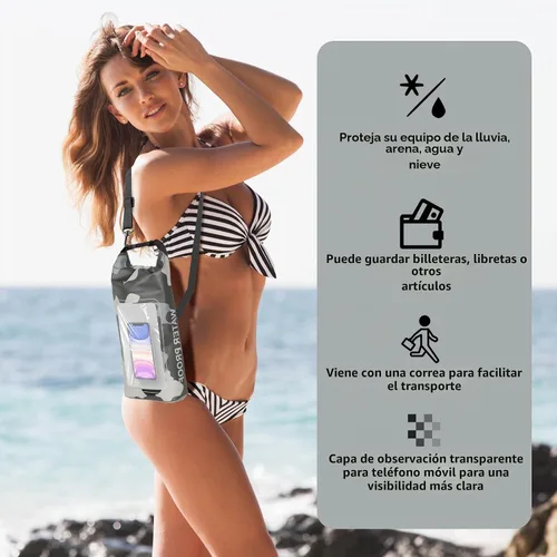 Vista 3 de Bolsa impermeable IP68, 2L - Bolsa impermeable para piscina con tapa enrollable, bolsas secas para kayak impermeables con bolsa para teléfono, bolsa