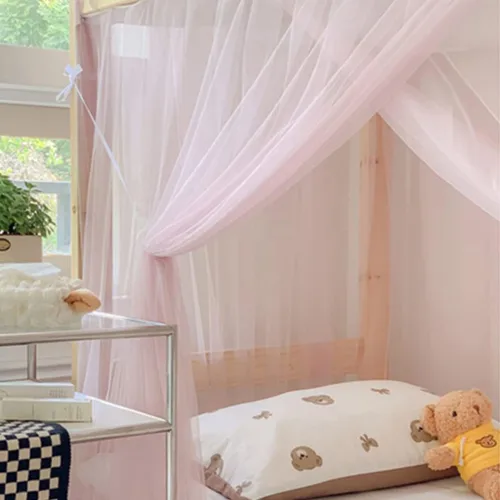 Vista 5 de 4 postes esquineros para dormitorio de estudiantes, litera, mosquitera, cortinas de cama para dormitorio, escuela, universidad, decoración de Rosa