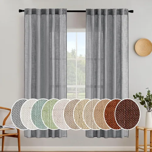 Vista 91 de MIULEE - Cortinas semitraslúcidas suaves y gruesas con textura de lino para cocina y ventana de baño, con trabilla trasera y bolsillo para Blanco