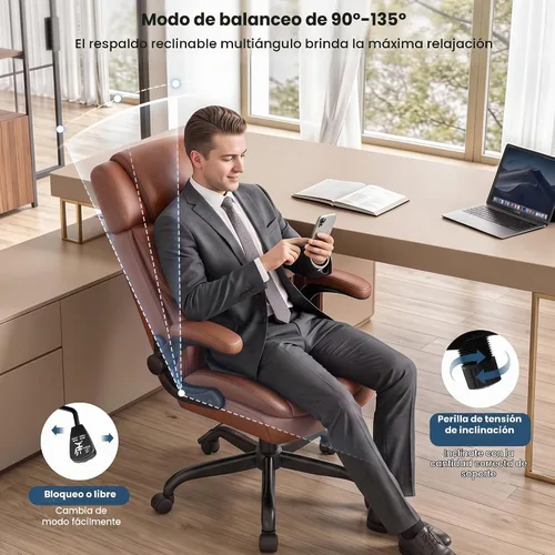 Vista 5 de Silla de oficina ejecutiva, silla ergonómica para computadora para oficina Marrón