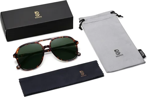 Vista 5 de SOJOS Gafas de sol polarizadas retro cuadradas estilo aviador para mujer y hombre de los años 70 vintage doble puente SJ2174