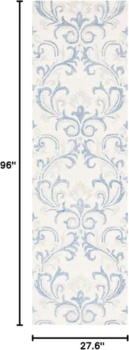Vista 2 de SAFAVIEH Jardin Collection Alfombra de pasillo, 2 pies 3 pulgadas x 8 pies, marfil y azul, lana floral hecha a mano, ideal para zonas de alto
