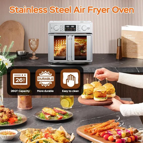 Vista 5 de Combinado de Tostador de Puerta Francesa Extra Grande con Freidora de Aire, Freidora de Aire de Puerta Doble Francesa de Gran Capacidad de 1700W