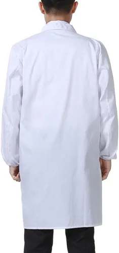 Vista 2 de Abrigo de laboratorio de consulta para hombre, abrigo de disfraz de científica para mujer, manga larga de 39 pulgadas, color blanco