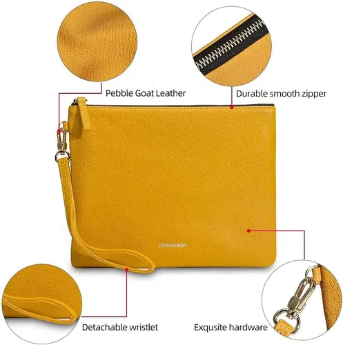 Vista 3 de DORIS&JACKY Bolso de mano de piel de cordero para mujer, cartera grande y suave de diseñador con correa..