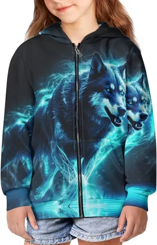 Vista 5 de Parprinty Sudadera con capucha suave y holgada para niños, con estampado de animales, con bolsillos, cómoda chaqueta con capucha