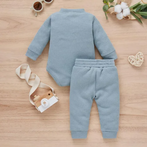 Vista 7 de Conjunto de 2 piezas acanalado de manga larga para bebé recién nacido, para otoño e invierno, conjunto de 2 piezas