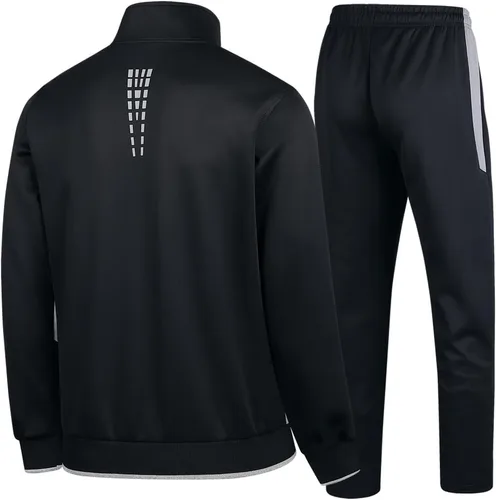 Vista 2 de Conjunto deportivo casual de manga larga para hombre, conjunto deportivo con cremallera completa, chaqueta deportiva y pantalones para correr