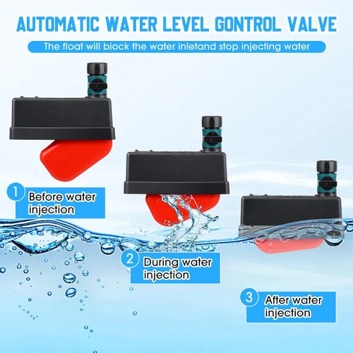 Vista 6 de Threlaco Juego de 2 válvulas de flotador de tanque de agua con conector de manguera de 3/4 pulgadas, control automático de nivel de agua, válvula