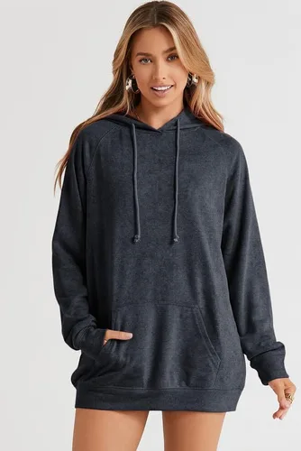 Vista 2 de SHEWIN Sudadera casual con capucha para mujer, manga larga, lisa, ligera, holgada, con bolsillo