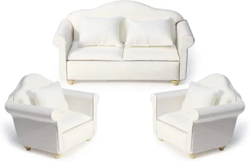 Vista 11 de Sofá de casa de muñecas, muebles en miniatura, sofá con almohadas para sala de estar, decoración de escritorio, sofá de tela, mini accesorios