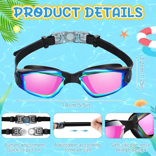 Vista 2 de Flutesan Paquete de 3 gafas de natación sin fugas, de silicona, antivaho con clip para la nariz, tapones para los oídos para adultos y niños, 3