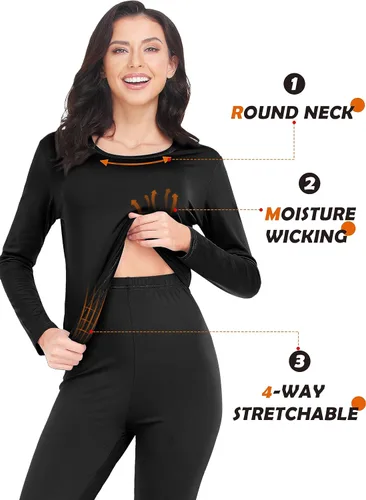 Vista 3 de URATOT Conjunto de 3 conjuntos de ropa interior térmica para mujer, con forro polar, ropa interior térmica, capa base para mujer, invierno frío