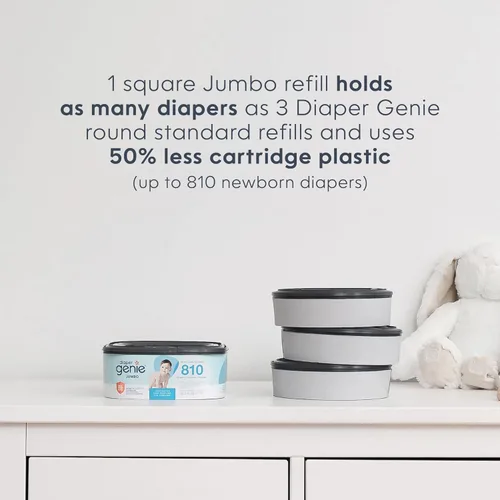 Vista 10 de Diaper Genie Recambio cuadrado jumbo, con película continua, puede contener hasta 810 pañales de tamaño recién nacido por repuesto.