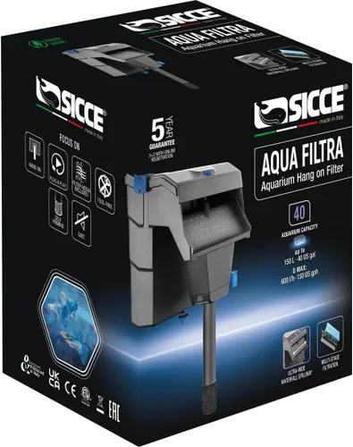 Vista 2 de Sicce Aqua Filtra 40 - Filtro de alimentación para tanque de peces de acuario de hasta 40 galones de capacidad, silenciosa encimera de 3 etapas