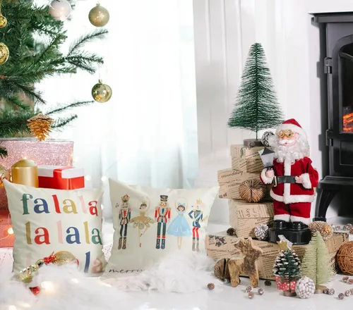 Vista 2 de Juego de 4 fundas de almohada con diseño de cascanueces y ballet de Feliz Navidad, fundas de almohada decorativas para el hogar, sofá, cama, silla